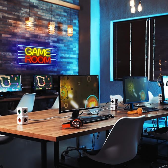 LUCUNSTAR Game Room Neon Sign For Wall Decor Neon Lights With Dimmable Switches Gaming Room Led Lights Club Bedroom Gift For Teens USB Powered 16.5 x 9.4 inches