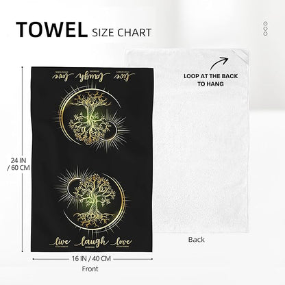 Live Laugh Love Kitchen Towels Set of 2 Absorbent Tree Life Hippie Witchy Aesthetic Cute Moon Dish Towels Tabletop Decor