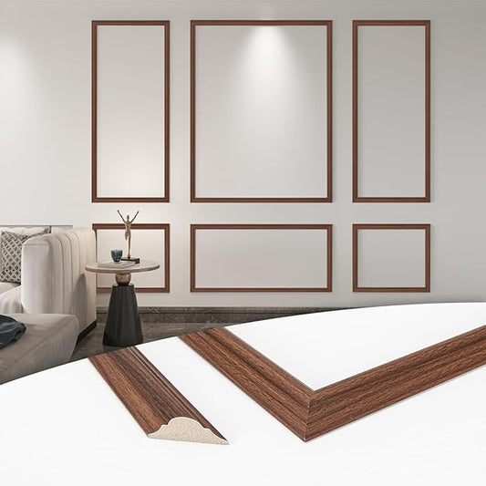 Art3d Pre-Cut Wall Molding Set of 6 pcs, Ready-to-Assemble Wainscoting Panels for Interior Wall Décor Living Room Bedroom Accent Wall - Installed with Glue, 3 Top 3 Bottom, Walnut