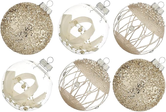 XmasExp Christmas Ball Ornaments Set, Shatterproof Christmastree Decorations,6ct Large Plastic Hanging Ornaments,100mm/4,Champagne Gold