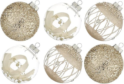 XmasExp Christmas Ball Ornaments Set, Shatterproof Christmastree Decorations,6ct Large Plastic Hanging Ornaments,100mm/4,Champagne Gold
