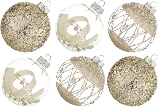 XmasExp Christmas Ball Ornaments Set, Shatterproof Christmastree Decorations,6ct Large Plastic Hanging Ornaments,100mm/4,Champagne Gold