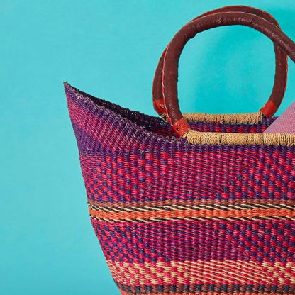 Kitchen & Dining Storage, Reusable Grocery Bag, Countertop Fruits Holder, Picnic Basket, Market Tote, Beach Basket, Harvesting, Foraging, Decorative Wicker Basket, Woven, Boho, Purple Pink