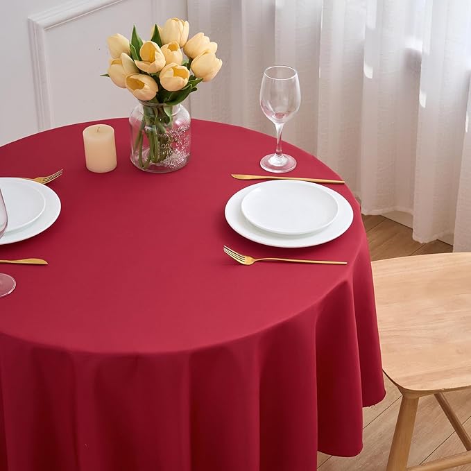 Burgundy 6 Pack Round 60 Inch Tablecloth, Premium Polyester Table Cloth Washable Table Cover Stain and Wrinkle Resistant Decorative Table Cover for Party Wedding