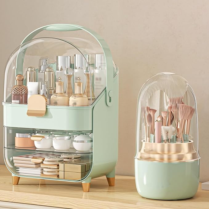 Makeup Organizer, Skincare Holder Bathroom Counter Organizer, Storage Box Cosmetic Display Cases, Teen Girl Gifts Trendy Stuff Make up Organizers for Vanity, Dresser, Countertop (Green)