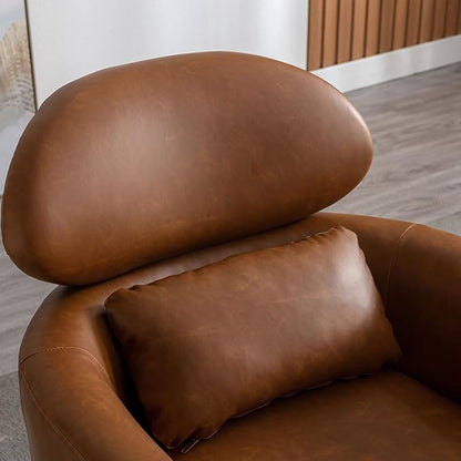 Brown Accent Chair PU Leather Upholstered Living Room Chairs Mid Century Modern Arm Chair w/Golden Legs for Bedroom/Reading/Lounge/Reception