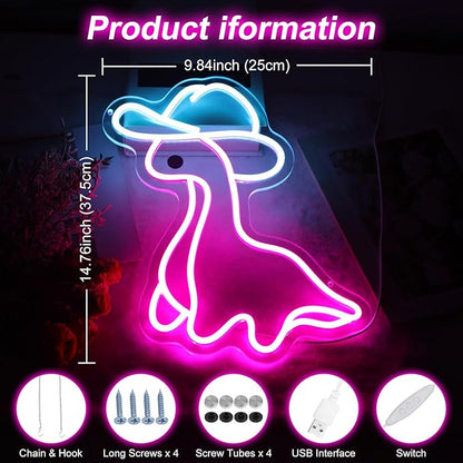 Cowboy Dinosaur Neon Sign, Dinosaur Wall Art, Personalized Gift, Kids Room Bedroom Decor, Neon Night Light