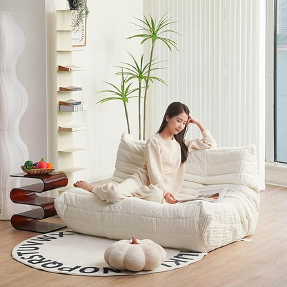 N&V Fireside Loveseat Mid Century Armless Twin Floor Sofa Corduroy Lounge Chair Accent Chair, Ivory