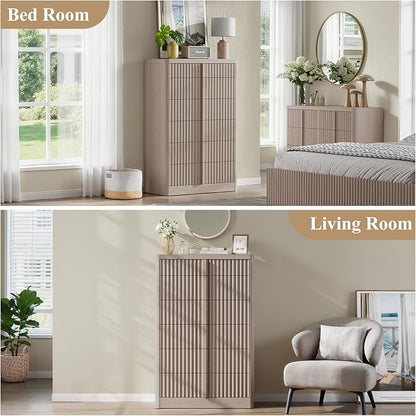 Fluted Dresser for Bedroom, 48" Tall 6 Drawer Dresser, Modern Chest of Drawers with Solid Wood Handle, Curved Profile Design, Wood Dressers Storage Organizer,Bedroom, Living Room, Hallway, White Alder