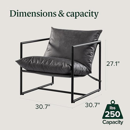 ZINUS Aidan Faux Leather Sling Accent Chair, Metal Framed Armchair with Shredded Foam Cushioning, Slate Grey