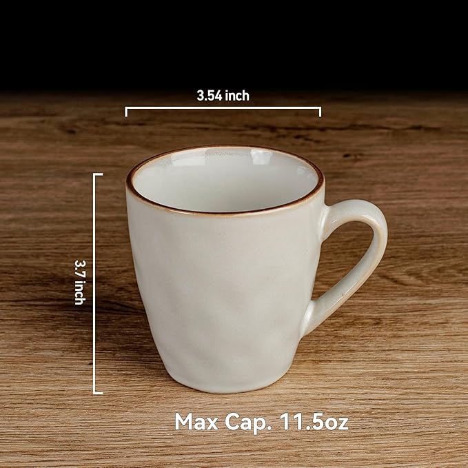 famiware Coffee Mugs Set of 4, Ocean Round 11.5oz Coffee Cup Set with Handle for Cocoa, Milk, Hot Chocolate, Stoneware Cups for Kitchen, Reactive Glaze, Microwave and Dishwasher Safe, Cappuccino White