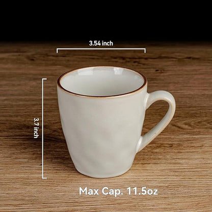 famiware Coffee Mugs Set of 4, Ocean Round 11.5oz Coffee Cup Set with Handle for Cocoa, Milk, Hot Chocolate, Stoneware Cups for Kitchen, Reactive Glaze, Microwave and Dishwasher Safe, Cappuccino White