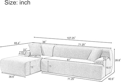 2 Piece Modular Sectional Sofa 109" L Shaped Couch, Grey