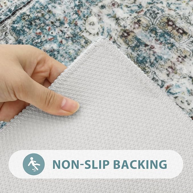 Uphome Bathroom Runner Rug, Distressed Tribal Farmhouse Blue Bathroom Mat, Long Bathroom Rugs Non Slip Washable, Oriental Retro Boho Bath Mat Runner for Bathtub Sink Hallway, 24x59 inch