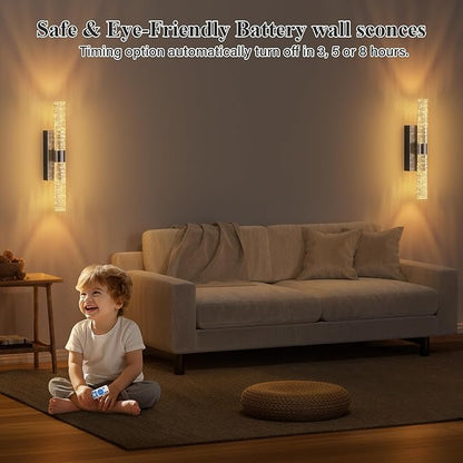 camuucci Battery Operated Black Wall Sconces Set of 2 Rechargeable Battery Powered Wall Light with 12000mAh Indoor Not Hardwired Dimmable Wall Lamp Fixtures for Bedroom Living Room 15.3 Inches