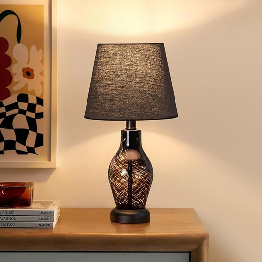 ONEWISH Table Lamp, 14 inch Glass Lamp for Living Room, Wine Bottle Shape Body, Bulb Included, Warm Ambient Lighting, Gift for Christmas New Year, Black