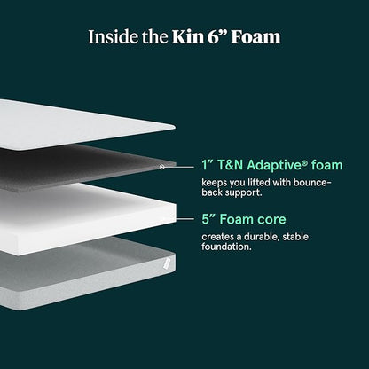 Kin By Tuft & Needle Firm 6" Twin XL Adaptive Foam Mattress in a Box, Cooling Pressure Relief, Balanced Support, 100 Night Trial, Fiberglass-Free, CertiPUR-US, 10-Year Limited Warranty
