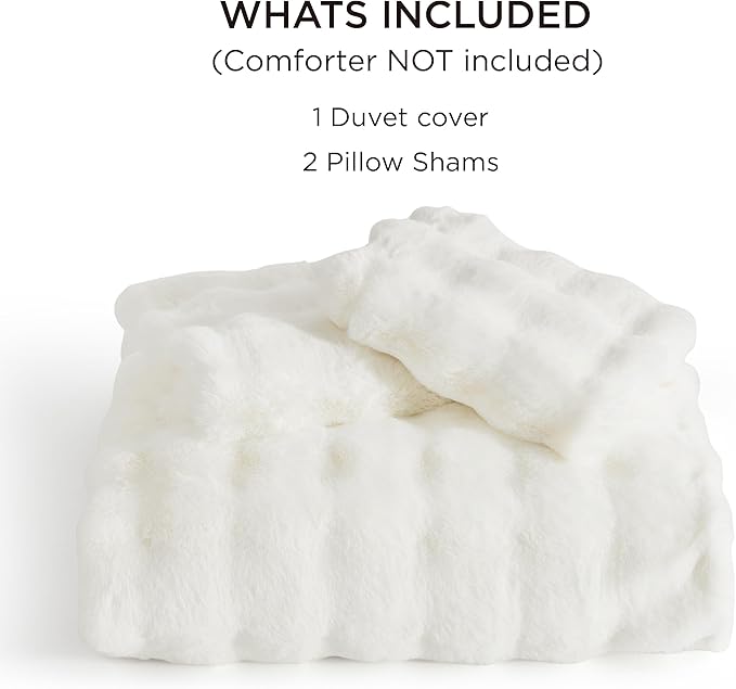 Bedsure Luxurious Faux Fur Duvet Cover Queen Size Set - Ultra Soft & Fluffy & Cozy & Warm - Elegant Shaggy Bubble Design Bedding with Duvet Cover and Pillow Shams, Coconut White