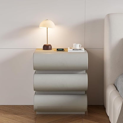 homary 2-Drawer Smart Nightstands Set of 2 with Wireless Charging Station, USB & Type-C Ports, Faux Leather Light Gray Night Stands Modern Bedside Tables for Bedroom Storage, Fully Assembled