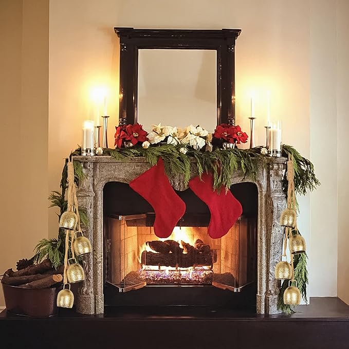 Styleonme Christmas Decoration Bells, Jute Rope Metal Decorative Cow Bells, Christmas Bells for Decoration, Brass Vintage Handmade Country-Style, 2025 Christmas Ornament