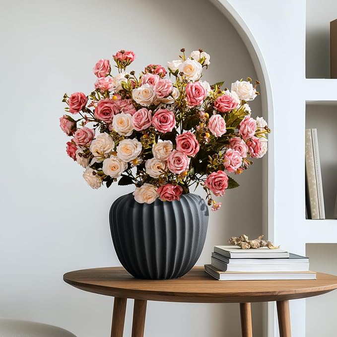Artificial Flowers for Outdoor 4 Bundles Rose Bouquet with Daisy Faux Flowers UV Resistant for Home Indoor Outside Garden Porch Window Box Balcony Yard Porch Decor (White+Pink)