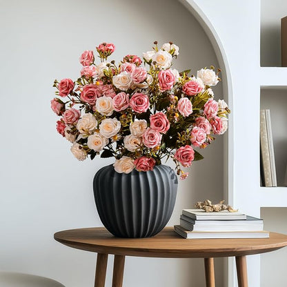 Artificial Flowers for Outdoor 4 Bundles Rose Bouquet with Daisy Faux Flowers UV Resistant for Home Indoor Outside Garden Porch Window Box Balcony Yard Porch Decor (White+Pink)