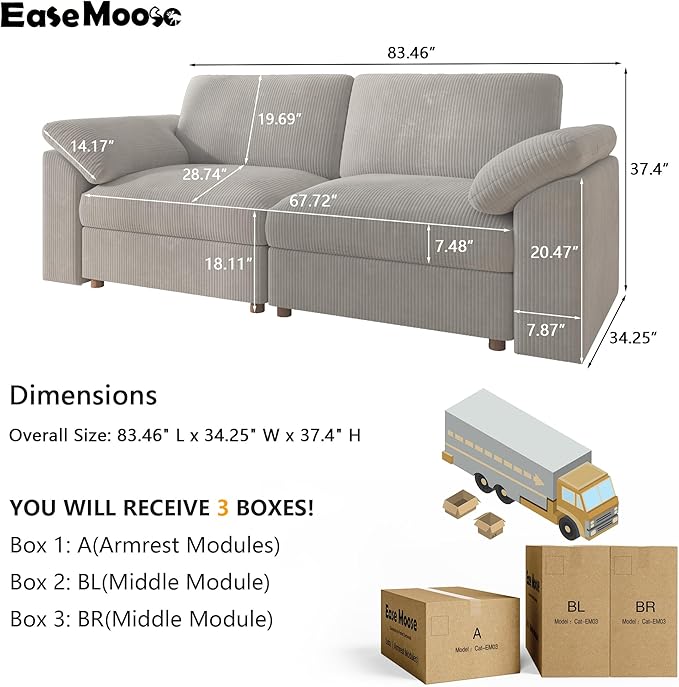 EASE MOOSE Modern Loveseat Sofa for Living Room, Comfty 2 Seat Solid Wood Frame Sofa, FSC Certified Modern Deep Seat Couch
