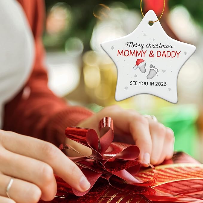 ZAGKOO Pregnancy Announcement Gifts for Grandparents, Husband, Family, Aunt - Baby Ornament 2026 - Expecting Parents to Be, First Time Mom, Dad Gifts - Christmas Tree Decoration Ceramic Ornament