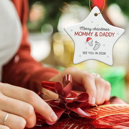 ZAGKOO Pregnancy Announcement Gifts for Grandparents, Husband, Family, Aunt - Baby Ornament 2026 - Expecting Parents to Be, First Time Mom, Dad Gifts - Christmas Tree Decoration Ceramic Ornament