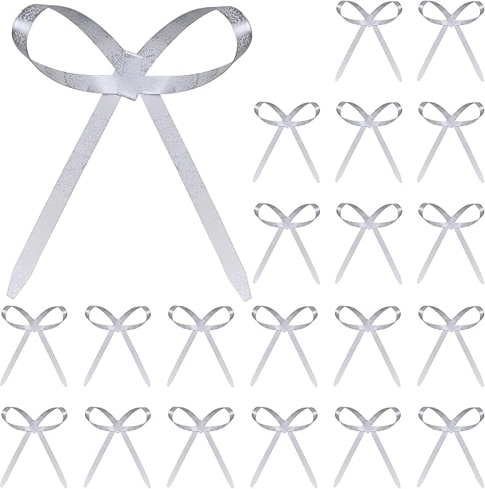 20 Pcs Christmas Metal Bow Ornaments with Clip, 5 x 6 Inch Christmas Bows Door Garland Decor Vintage Wreath Bow for Tree, Wreath, Gift Wrapping (20, White)