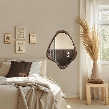 LuxenHome Asymmetrical Wall Mirror, 23"x 29" Classic Brown Irregular Mirror, Rustic Farmhouse Mirror for Bathroom, Wall Mirrors Decorative for Bedroom Living Room Entryway Hall