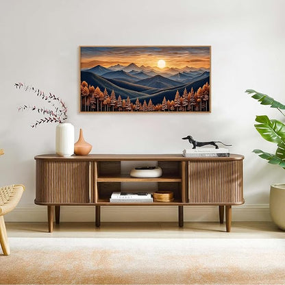 HOURIA Large Woodland Mountain Sunset Framed Canvas Wall Art Set,Wilderness Wooden Forest Landscape Wall Decor,Nature Botanical Artwork,Boho Pine Tree Art Print for Living Room,Bedroom- 40"x20"x1