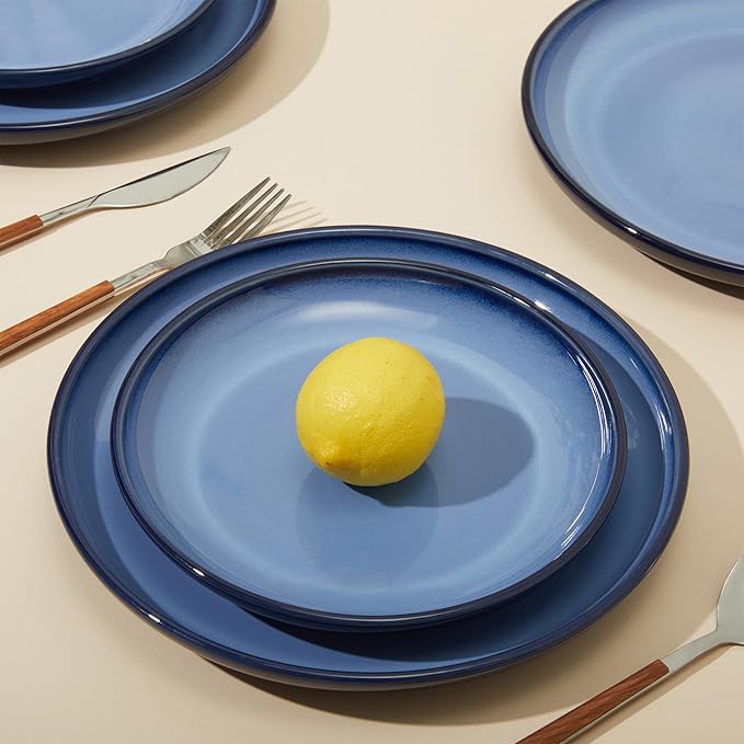 Stoneware Dinnerware Sets, Ceramic Plates and Bowls Set, Microwave & Dishwasher Safe Kitchen Dish Set, Modern Dinner Plates | Salad Plate | Cereal Bowls for 4, Dishware Sets Blue