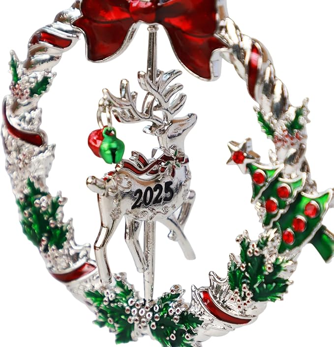 Christmas Ornaments 2025 Keepsake Xmas Tree Decorations with Gift Box Rotation Pendant DIY Hanging Craft Collectibles for Indoor Home Party (Reindeer)