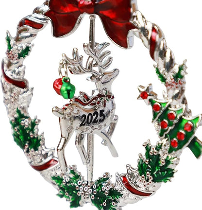 Christmas Ornaments 2025 Keepsake Xmas Tree Decorations with Gift Box Rotation Pendant DIY Hanging Craft Collectibles for Indoor Home Party (Reindeer)