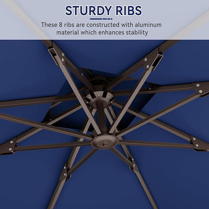 10' X 10' Cantilever Patio Umbrella Outdoor Heavy Duty Double Top Windproof Square Offset Umbrellas with 360-degree Rotation for Pool Deck Backyard, Navy