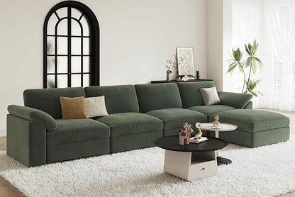 EASE MOOSE Oversized Sectional Sofa with Ottoman,Comfty L Shape Sectional Deep seat Modular Sofa,Cloud Couch for Living Room, Removable Cover,Green