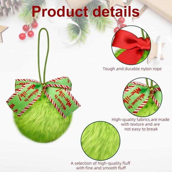 28 Pcs Lime Green Furry Christmas Ball Ornaments for Christmas Tree Hanging Decorations, Soft Pom Pom Ball Ornaments for Home Birthday Party Supplies Fireplace Mantel Wall Decor
