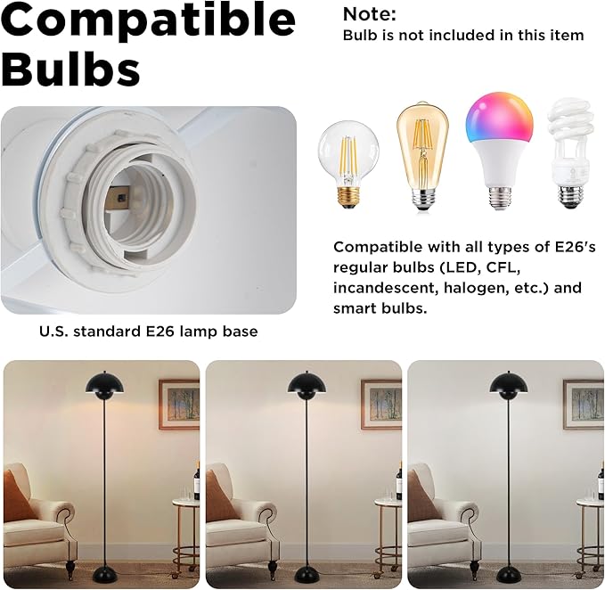 COSYLUX Modern Floor Lamp for Living Room, Industrial Tall Standing Lamp for Bedroom, Metal Shade Reflecting Light Reading Floor Lamp for Office, Nursery Room, Corner(Bright Black)