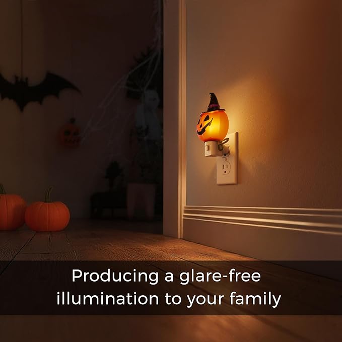 L LOHAS LED Pumpkin Night Light, Halloween Lights Indoor, Plug in Nightlight with UL,C7 Bulbs Changeable,Halloween Party Decorations for Adults,Kids,Gift