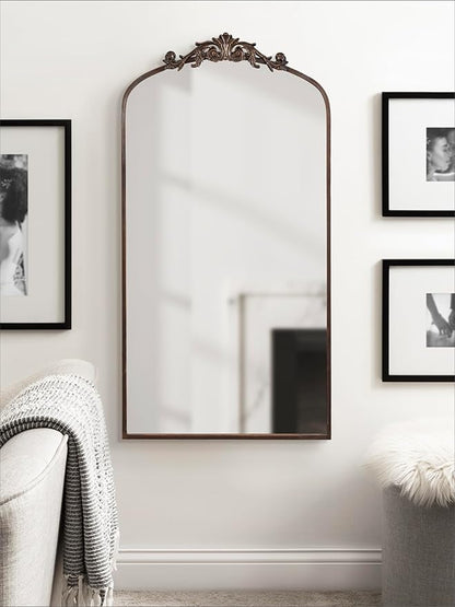 Kate and Laurel Arendahl Glam Arched Tall Panel Mirror; 24 x 42; Bronze; Traditional Baroque Large Body Wall Mirror with Ornate Garland Inspired Crown