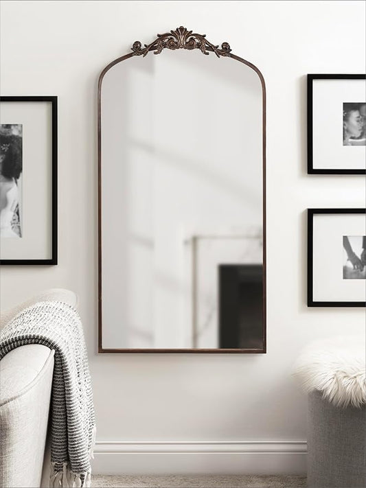 Kate and Laurel Arendahl Glam Arched Tall Panel Mirror; 24 x 42; Bronze; Traditional Baroque Large Body Wall Mirror with Ornate Garland Inspired Crown