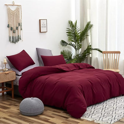 CLOTHKNOW Burgundy Twin/Twin XL Comforer Set 3Pcs Wine Red Bedding Comforer Sets Dark Red Comforter Soft All Season Bedding Sets with 2 x Pillowcases
