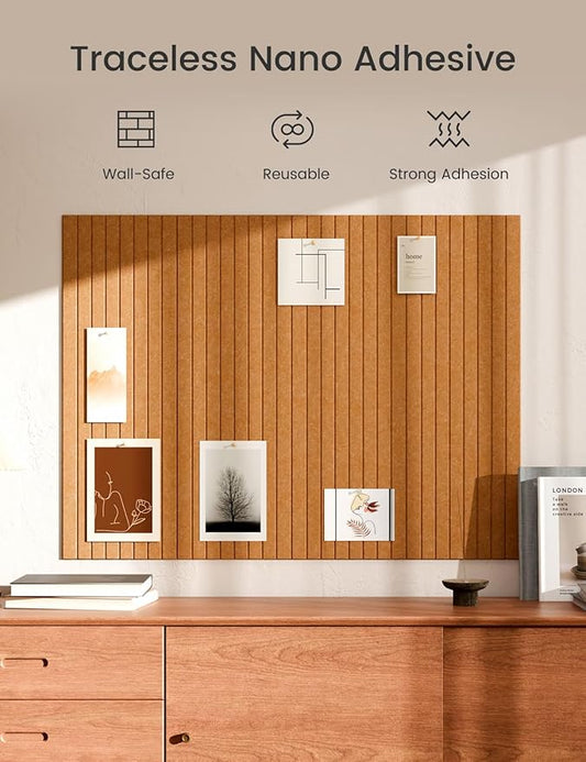 Bumusty Large Cork Board Alternative-47 x35 Felt Bulletin Board Tiles, with 30 Pushpins, 70 Adhesive Tabs, 12-Pack Slat Wall Paneling, Cork Boards for Office Push Pin Board Felt Board-Longan Yellow