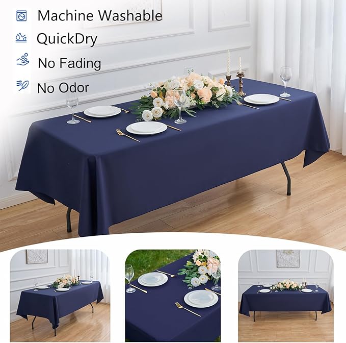 Navy Blue 6 Pack Polyester Table Cloth 60 x 102 Inch, Rectangle Tablecloths for 6 Foot Tables Washable Table Cloth for Party Wedding