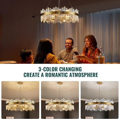 Siljoy Modern Crystal Chandelier 16-Light Large Luxury Gold 2-Tiers Raindrop Chandelier Flush Mount Crystal Pendant Ceiling Light Fixture for Living Room Dining Room Entryway Foyer D31.5''