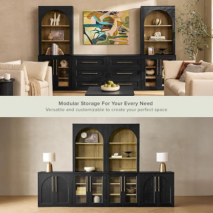 mopio Blake Storage Accent Cabinet with Hutch, Sideboard Buffet Cabinet with Storage, Kitchen Pantry Organizer, Coffee Bar Station, Trophy Display Case with Door & Shelf for Living Room (Black Oak Acrylic)