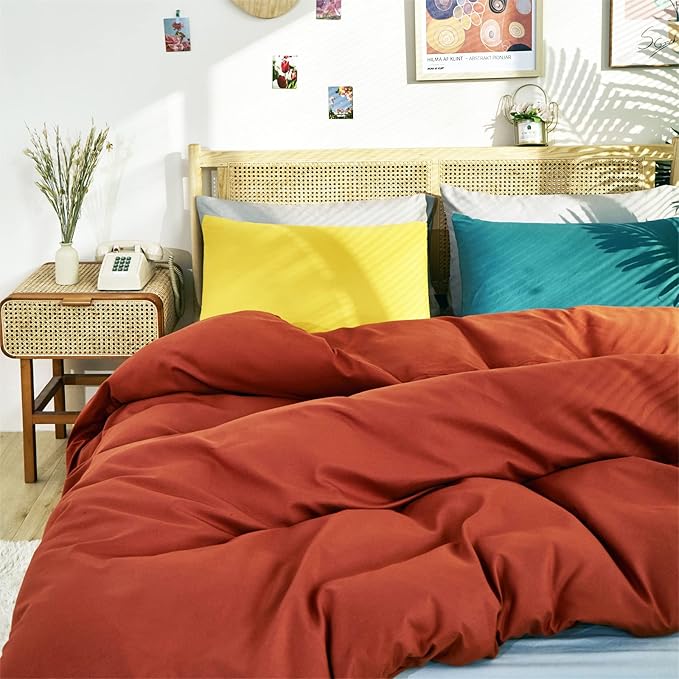 CLOTHKNOW Burnt Orange Comforter Set Twin/Twin XL Terracotta Bedding Comforter Soft Rust Comforter with 2 x Pillow Cases