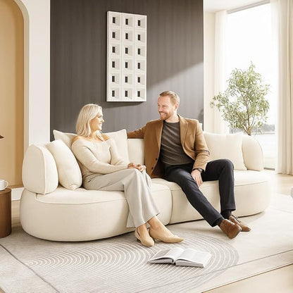 109" Modern Curved Sofa Sectional Couch, Luxury Comfy Boucle Upholstered Couches, Oversized 3 Seater Minimalist Deep Seat Modular Sofas for Living Room,Bedroom, Home Office, Apartment, White