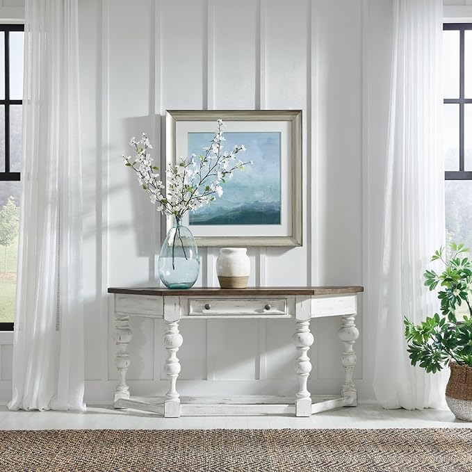 Liberty Furniture River Place Accent Console Table - Riverstone White & Tobacco Wood